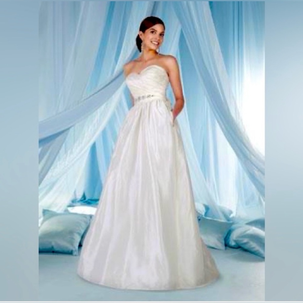 Impression Bridal white a-line taffeta wedding gown